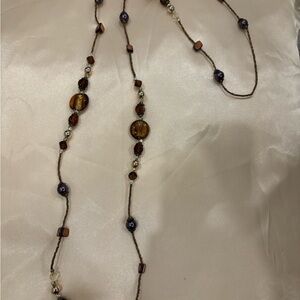 Beaded Necklace with Purple and Brown Accents